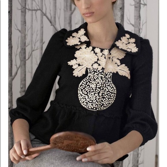 Anthropologie Sweaters - Leifsdottir Anthropologie Black Flower Cardigan